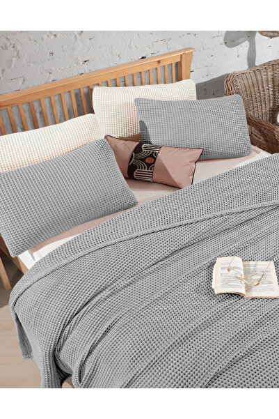 destinyhometex Light Gray 100% Cotton Waffle Double Bedspread Without Fringe 220X240
