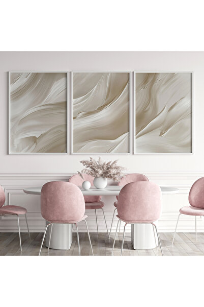 CKA Tasarım Bej Dalgalar Minimalist Tablo Seti, Salon Tablosu, Yatak Odası Ta...