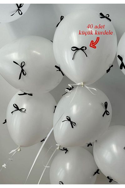 Masal Kırtasiye & Hediyelik Eşya Μαύρη κορδέλα με φιόγκο με μπαλόνι τούρτας - 4 τεμάχια μεγάλα και 40 τεμάχια μικρά