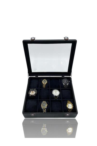 Dijital Çarşı Diji 12'li Saat Kutusu Saat Çantası Siyah İçi Siyah Babalar Gün...