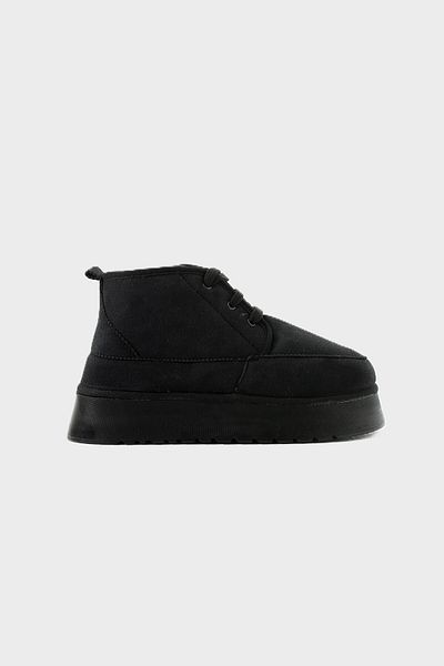selinshoes Black Women's Boots - Lace-Up, Thick Sole and Fur Inside