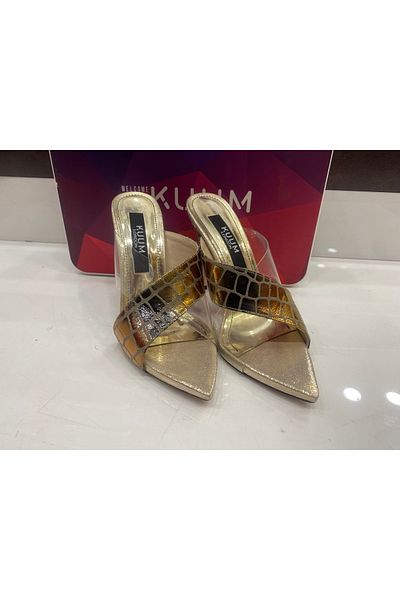 KUUM LONDON papuci de dama cu toc auriu transparent