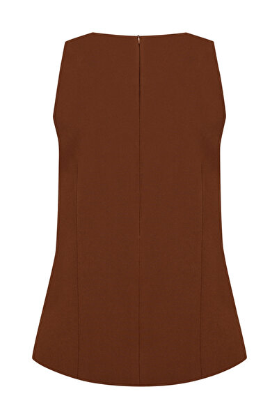 Whenever Company Kahverengi Payet Fit Önden Düğmeli Yelek