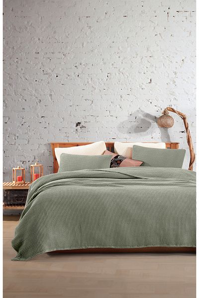 destinyhometex Sage Green 100% Cotton Waffle Double Bedspread Without Fringe 220X240