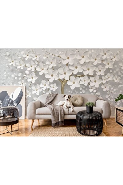 MORDENTE HOME BEYAZ GÜMÜŞ AGAÇLI DUVAR KAĞIDI (İSTENİLEN ÖLÇÜDE ÜRETİLMEKTEDİR)
