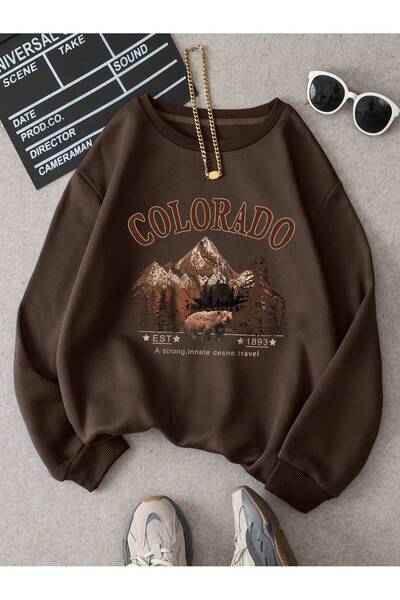 Lider Leather Hanorac imprimat cu gâtul în formă de O - Design elegant și con...