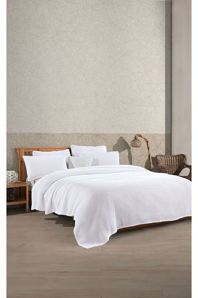destinyhometex White 100% Cotton Waffle Double Bedspread Without Fringe 220X240