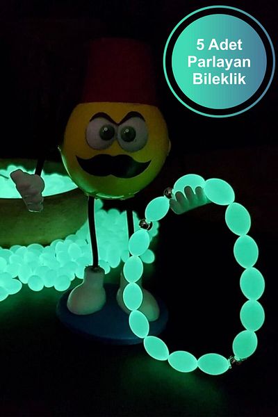 The Collection 5 Pieces Glow in the Dark Green Highlighter Cat's Eye Powder Amber Bracelet 5-Piece Bracelet
