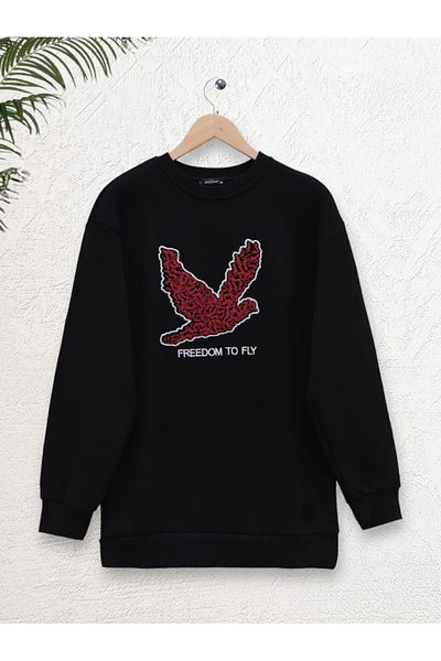 Modamorfo Sweatshirt mit Rundhalsausschnitt in Roségold mit Vogelmuster