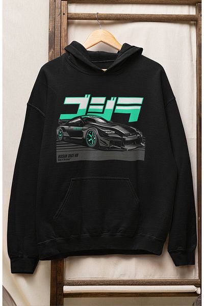 Fuddy Moda 35GT-RR Унисекс суитшърт с качулка и принт - с автомобилна тематика