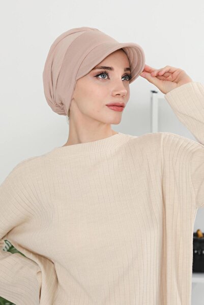 Aisha's Design Combed Cotton Hat with Visor, B-73, Light Mink