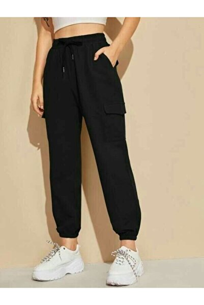 THE WHITE Kadın Kargo Cep Lastik Paça Siyah Eşofman Altı