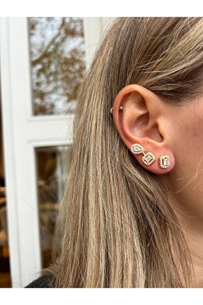 Gümüş sandık Damla ve Baget Taşlı Zirkon Küpe