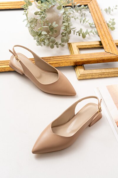 DURUNUN BUTİĞİ Dion Nude (3 cm Heels) Pointed Toe Heeled Ballerinas