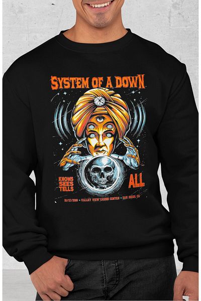 Fuddy Moda Unisex System of a down Written Hoodless Sweatshirt, Oversize Rock Band Printed Sweatshirt