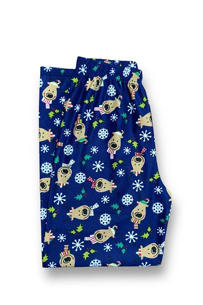 FORMO Women's Navy Blue Deer Pattern Suede Quality Soft Winter Pajama Bottoms