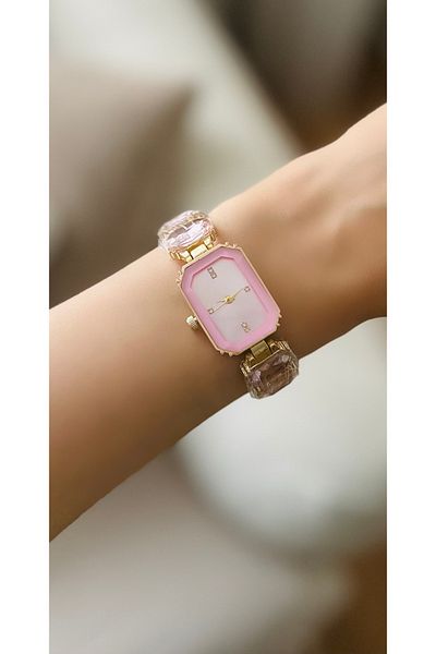 Spectrum Octagonal Sw Stone Trend Women's Elegant Wristwatch Pink Dial Special Gift for Lover