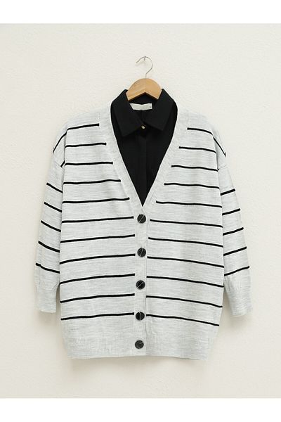 Modamorfo Buttoned Loose Knitwear Cardigan - Light Gray
