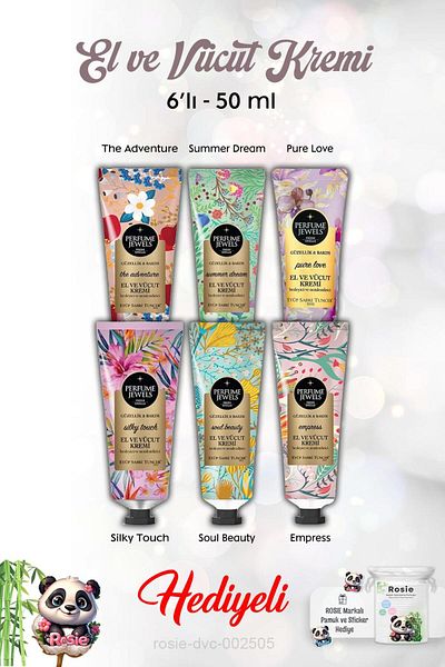 Eyüp Sabri Tuncer 50 ml Hand Cream Pack of 6 Silky Touch, Pure Love, Summer Dream, the Adventure, Empress, Soul Beauty and Ros