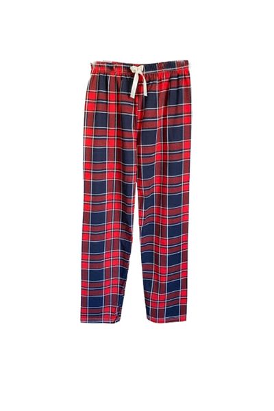 UygunHep Men's Red Plaid Patterned Cotton Elastic Comfortable Sleepwear Bottoms