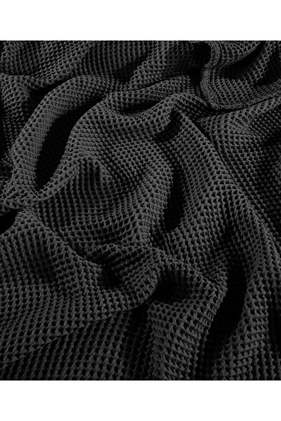 destinyhometex Siyah %100 Pamuk Waffle Tek Kişilik Saçaksız Yatak Örtüsü 160x240 Cm