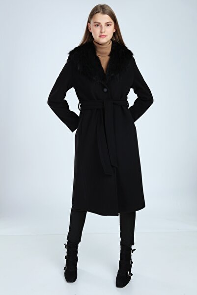 Veger Classic Double Breasted Cashmere Coat with Fur Collar (Can Leave Fur) S...