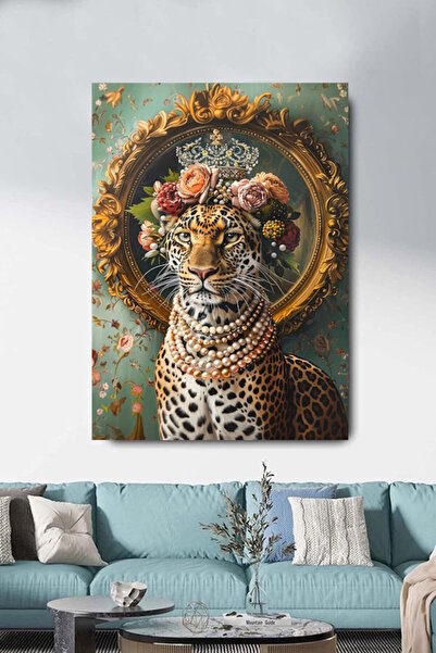 Tunax KRALİCE LEOPAR KANVAS TABLO EV DUAR SALON OFİS DÜKKAN HEDİYELİK DEKARAS...