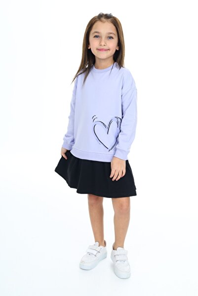 Toontoy Fusta pentru fetiță rochie din catifea inimă cu imprimeu