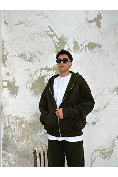 CMZ COLLECTİON سترة صوفية فضفاضة بتصميم موسمي كاكي للرجال