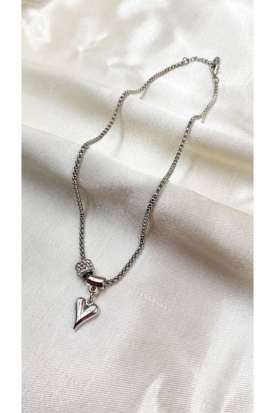 Eylülün Takısı Zircon Stone Silver Heart Model Women's Necklace