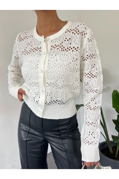 Modamorfo Prolamovaný Ecru sezónní cardigan - elastický pas a knoflík