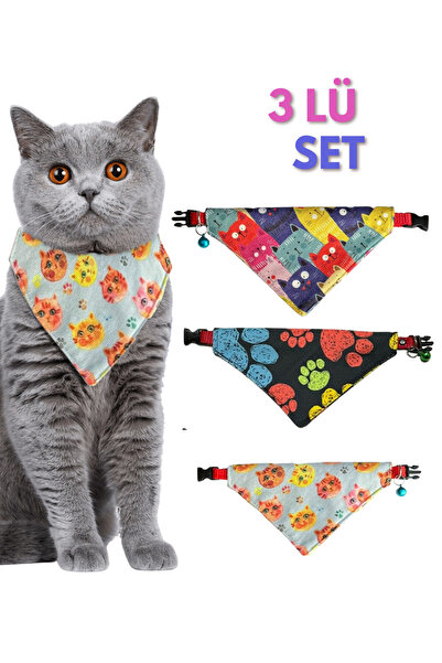 Cocopet Desenli Fular Bandana Kedi Tasması 3'lü Set