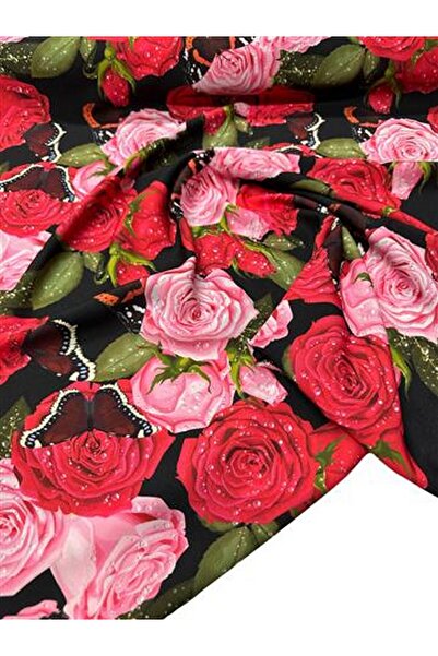 ipekkumaş Gül Desen Elbiselik Gömleklik Krep Kumaş Ürünümüz Adet Olarak Satıl...