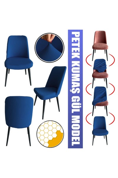 Home 6 Adet Petek Kumaş Gül Tipi Sandalye Kılıfı & Sandalye Örtüsü Seti