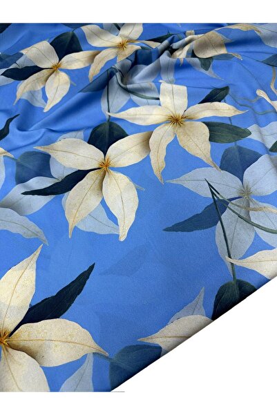 ipekkumaş Blue Lily Pattern Dressing Shirt Holder Crepe Fabric Produsul nostru este vândut în bucăți 1 bucată 1 metru