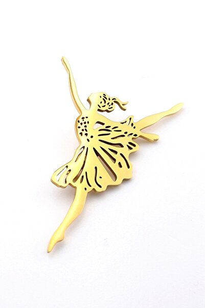 Solfera Balerin Bale Posziyonu Arabesk Paslanmaz Sarı Çelik Broş Rozet RZ299