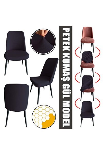 Home 6 Adet Petek Kumaş Gül Tipi Sandalye Kılıfı & Sandalye Örtüsü Seti