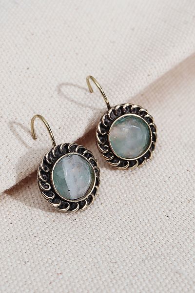 Süspüs Accessories Water Green Stone Round Authentic Earrings