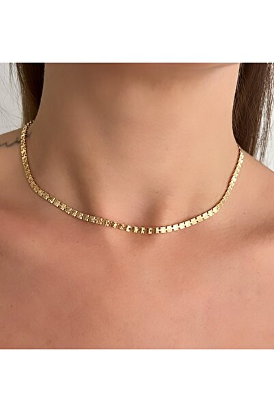 Kutcha Accessories Zarif Altın Kaplama Choker Kolye - Modern Tasarım