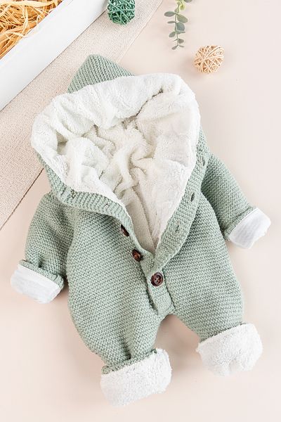 Babymod Knitwear Knitted Welsoft Lined Hooded Winter Baby Rompers