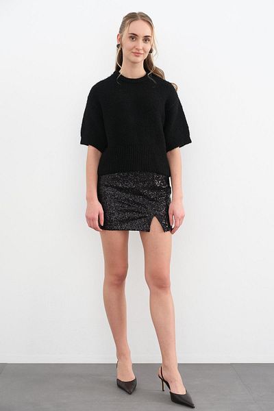 Qutu Butik 10677 PULOVER DE tricotaj cu mânecă scurtă, cu decolteu, cu textura moale