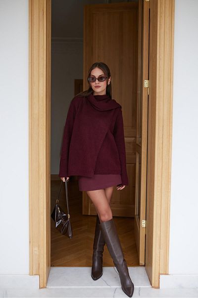 Askı Nişantaşı Burgundy Self-Wrap Knitwear