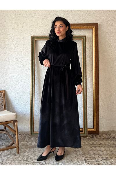 KÜÇÜĞÜM BUTİK Black Long Velvet Dress