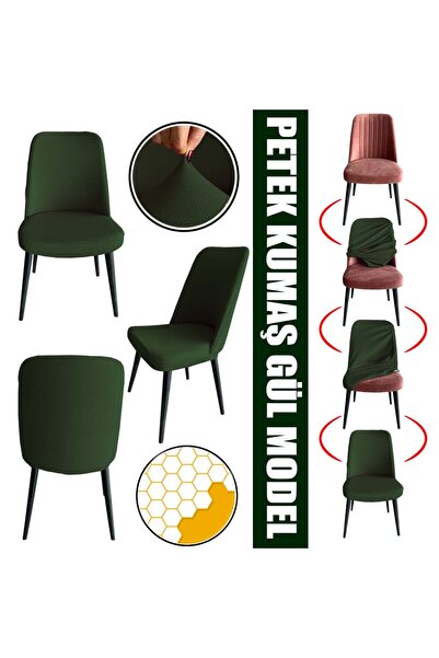 Home 4 Adet Petek Kumaş Gül Tipi Sandalye Kılıfı & Sandalye Örtüsü Seti