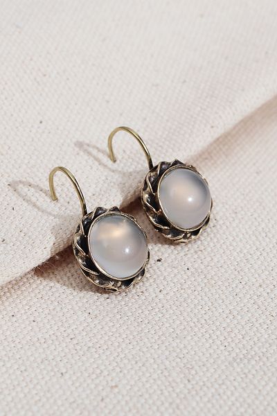 Süspüs Accessories White Round Stone Authentic Earrings