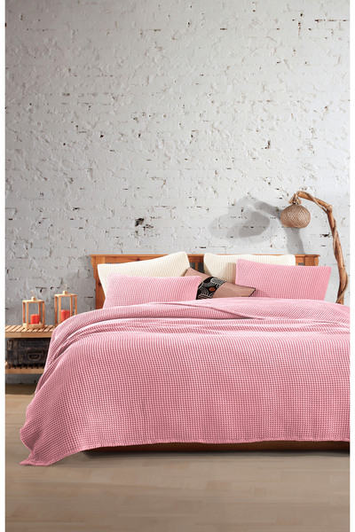 destinyhometex Рожевий колір 100% бавовна Односпальний 160x240 см Вафельний безволоконний покривало/1 шт. 50x70 см Подушка