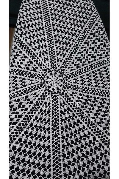 Papatyam Hand Knitted Crochet 1 Piece(135cm Diameter) Fiskos Tablecloth/Handcrafted Lace Set/Vintage/Floush Rope