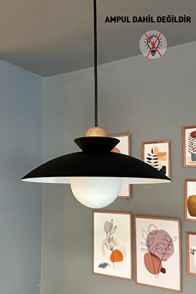 Bamyum Bright Siyah Kalın Ahşap Boncuk Avize Tekli Sarkıt Salon Kuaför Cafe Dekoratif Aydınlatma Pastane