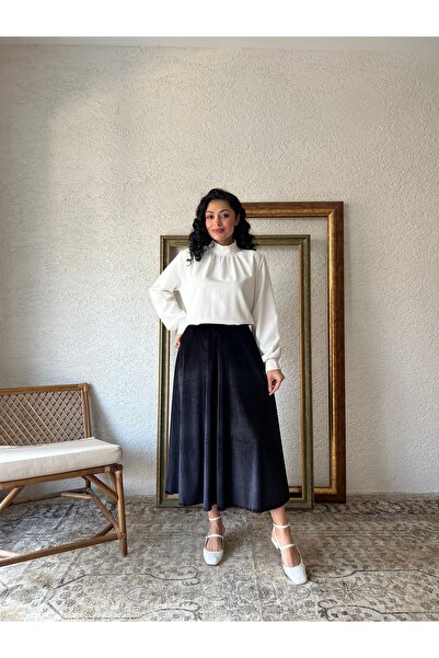 KÜÇÜĞÜM BUTİK Black Velvet Flared Skirt
