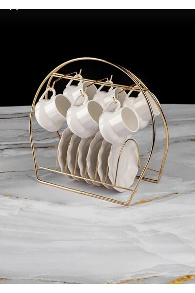 Kitchen Smile Fincan Ve Kupa Bardak Askılığı - Dekoratif 6 Hazneli Gold Kupalık Askı GOLDFINCANASKI